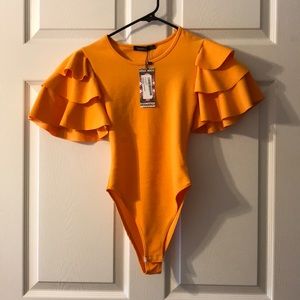 Mustard Bodysuit with Ruffle Sleeves